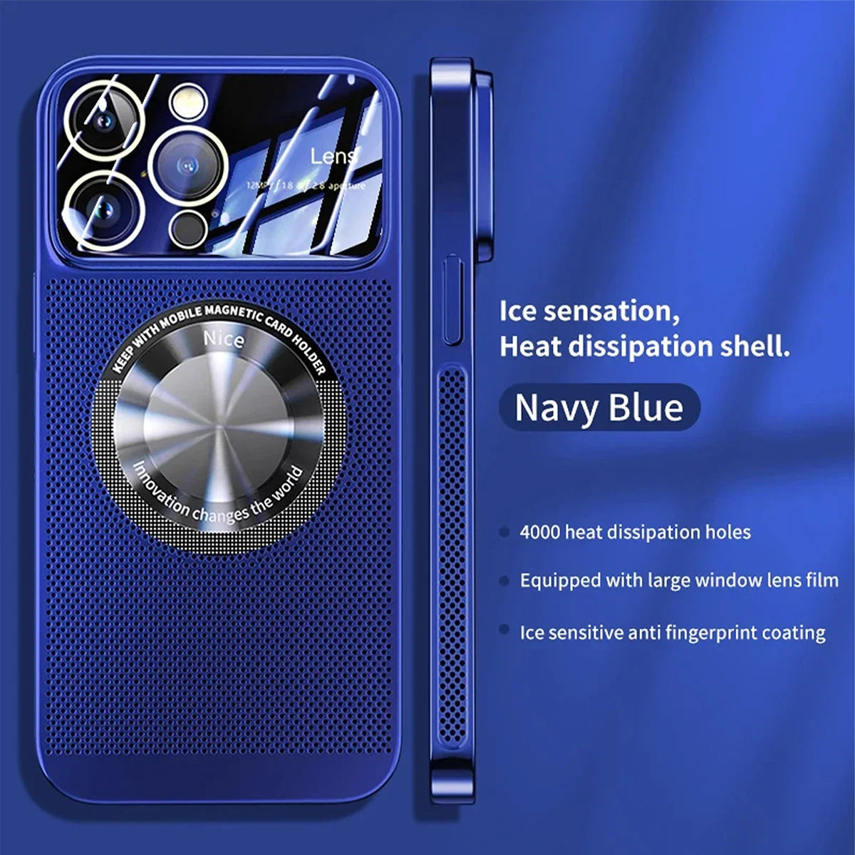 Heat Dissipation Magnetic Case For iPhone 13 11 12 14 15 Pro Max Electroplated Mesh Magsafe Glass Lens Enlarge logo Phone Cover