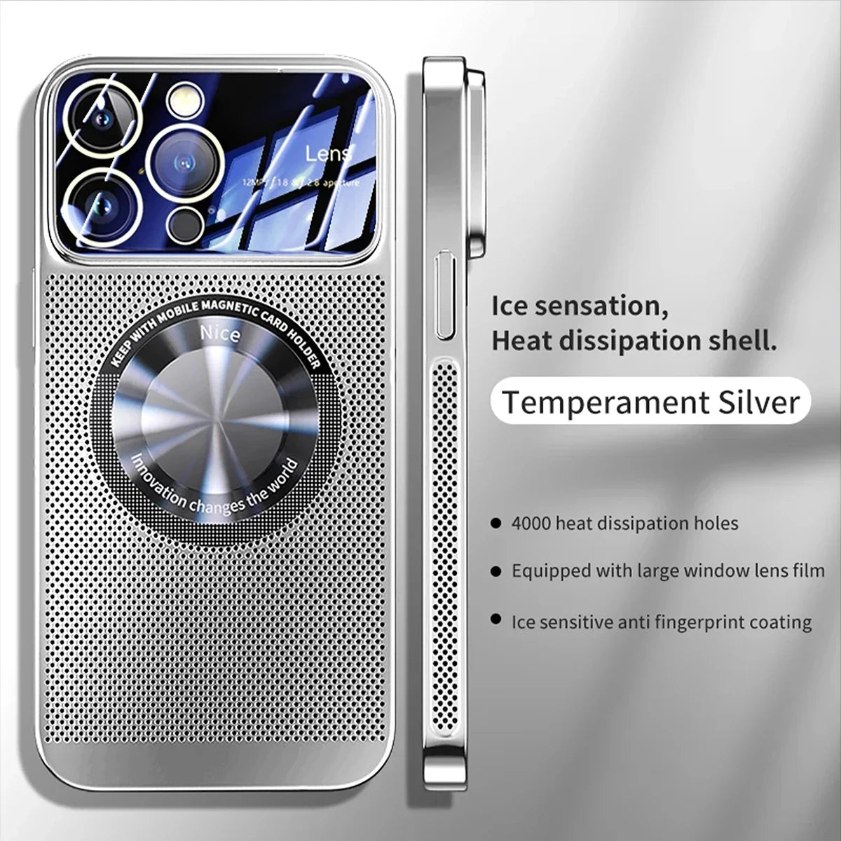 Heat Dissipation Magnetic Case For iPhone 13 11 12 14 15 Pro Max Electroplated Mesh Magsafe Glass Lens Enlarge logo Phone Cover