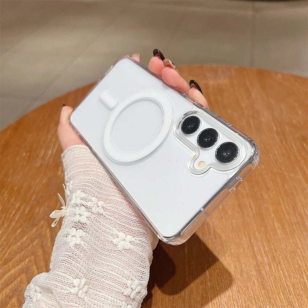 Magsafe Magnetic Charge Phone Case For Samsung Galaxy S25 S24 S23 Ultra S22 Plus S21 FE A16 A15 A35 A55 Clear Acrylic Slim Cover