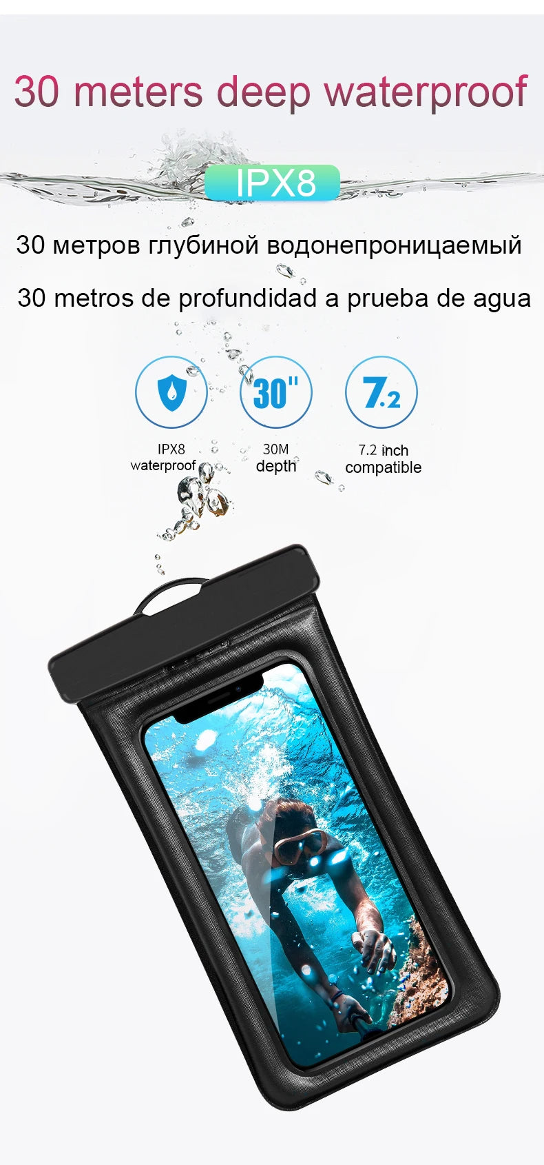 Waterproof Phone Case Swimming Bags Water proof Bag Mobile Phone Pouch PV Cover for iPhone 16 15 14 Pro Max Huawei Xiaomi Redmi