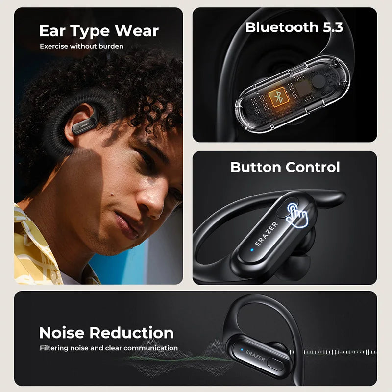 ERAZER XT60 Wireless Headset Bluetooth 5.3 Bass Stereo Sports Headset with Microphone