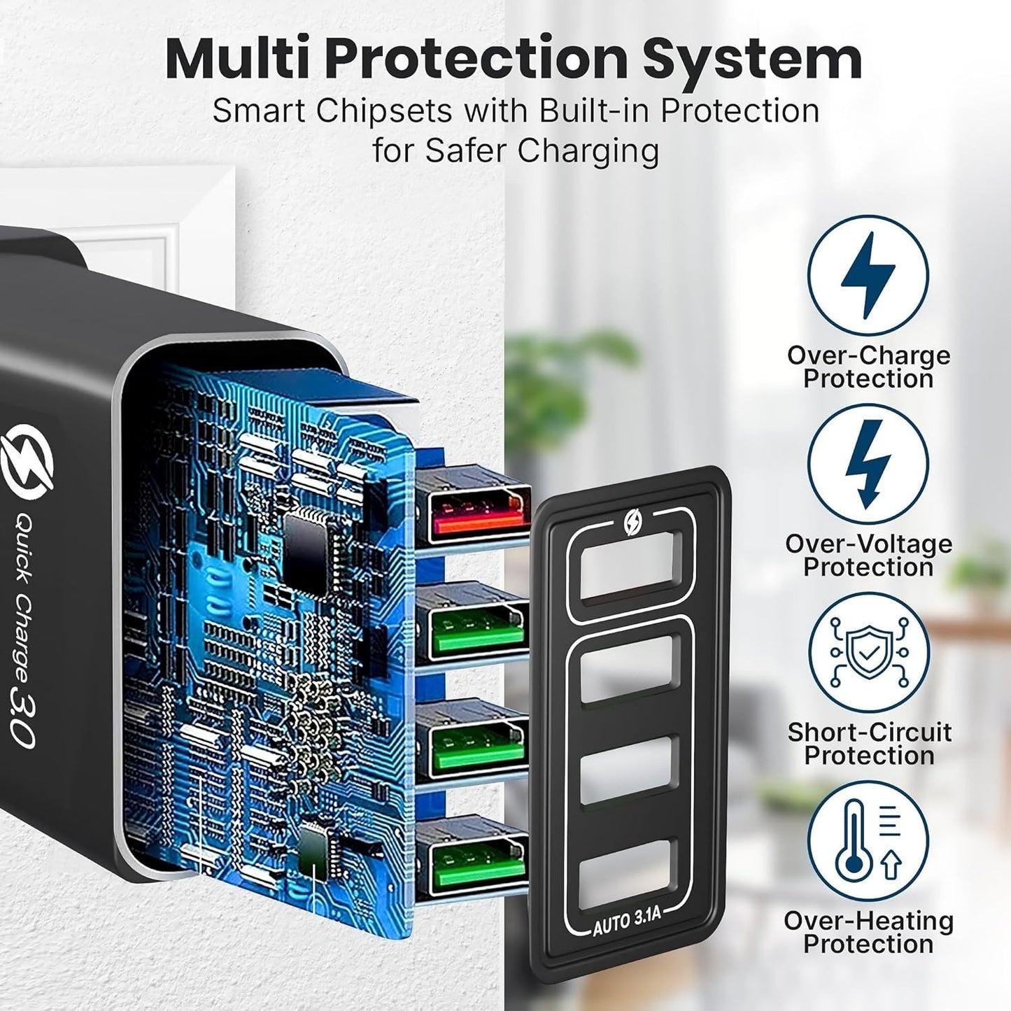 4 Multi-Port Fast Quick Charge USB Hub Mains UK Plug Adapter Wall Charger-2 Pack