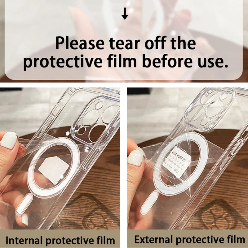 Luxury Magnetic Wireless Charge for Magsafe Case for iPhone 16 15 14 13 12 11 Pro Max Plus Shockproof Transparent Bumper Cover ﻿