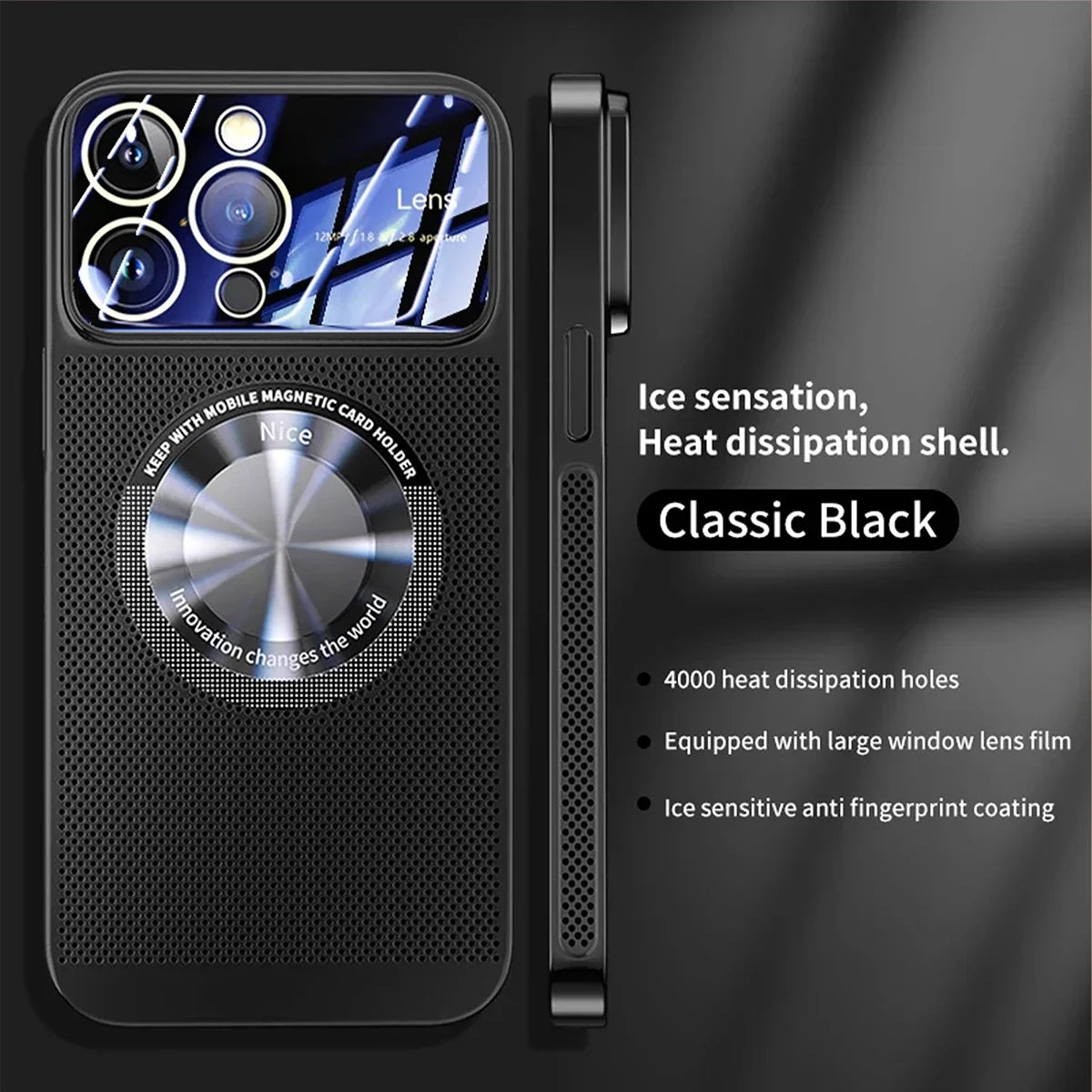 Heat Dissipation Magnetic Case For iPhone 13 11 12 14 15 Pro Max Electroplated Mesh Magsafe Glass Lens Enlarge logo Phone Cover