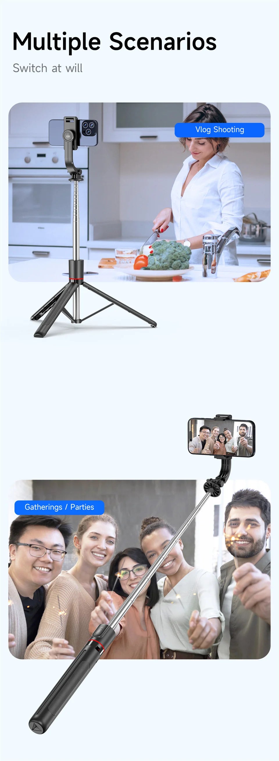 2025 NEW Monopod Remote Shutter Fill Light for iPhone Samsung Xiaomi Phone Holder Mini Tripod Wireless Bluetooth Selfie Stick