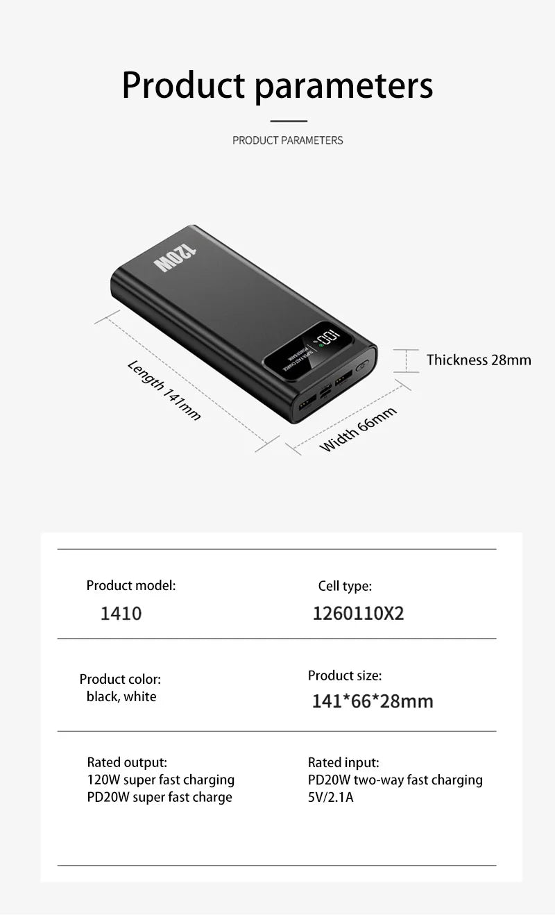 Xiaomi 120W 200000mAh Power Bank Super Fast Charging Battery High Capacity Digital Display PowerBank For iPhone Samsung Huawei