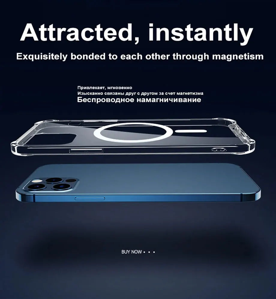 Luxury Magnetic Wireless Charge for Magsafe Case for iPhone 16 15 14 13 12 11 Pro Max Plus Shockproof Transparent Bumper Cover ﻿