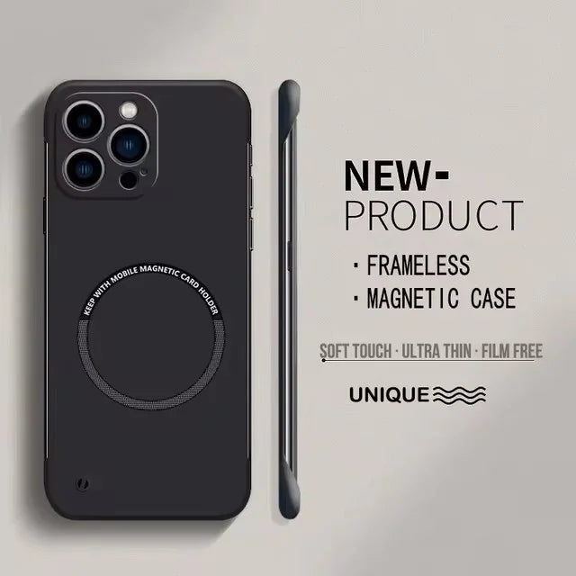 Ultra Thin Hard PC Magnetic Frameless Phone Case For Magsafe For iPhone 16 15 14 13 12 11 Pro Max Plus Matte Color Solid Cover