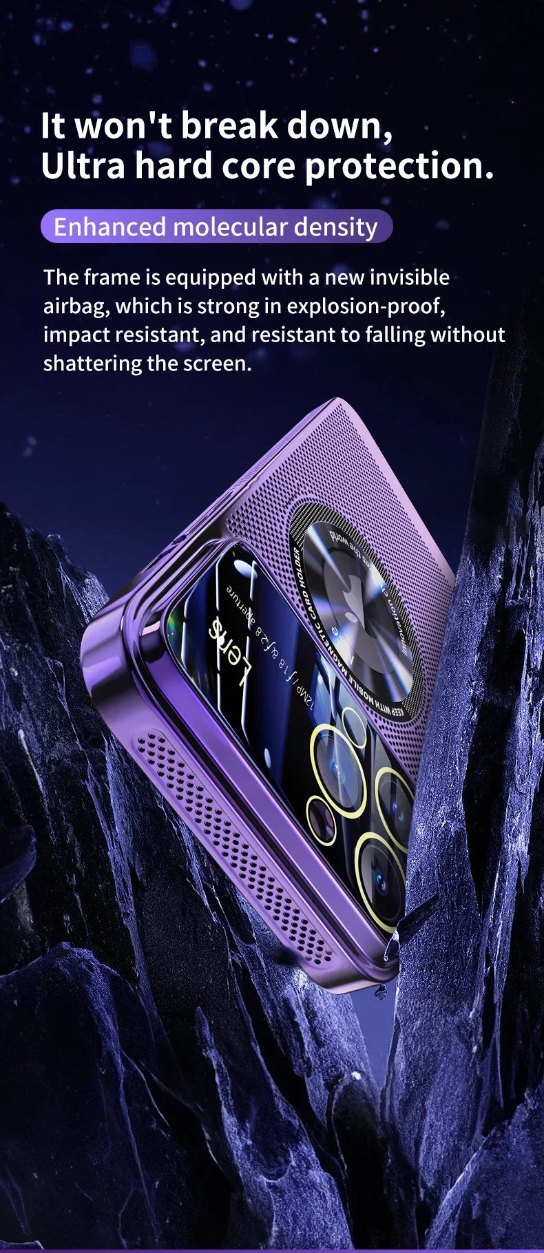Heat Dissipation Magnetic Case For iPhone 13 11 12 14 15 Pro Max Electroplated Mesh Magsafe Glass Lens Enlarge logo Phone Cover