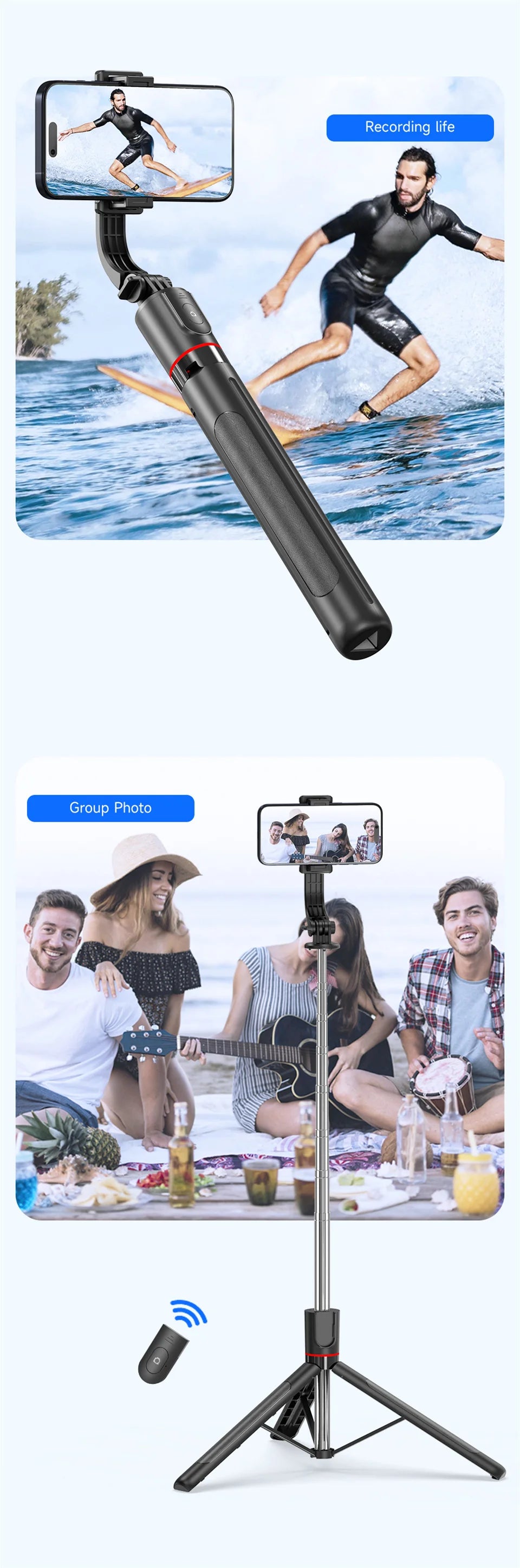 2025 NEW Monopod Remote Shutter Fill Light for iPhone Samsung Xiaomi Phone Holder Mini Tripod Wireless Bluetooth Selfie Stick