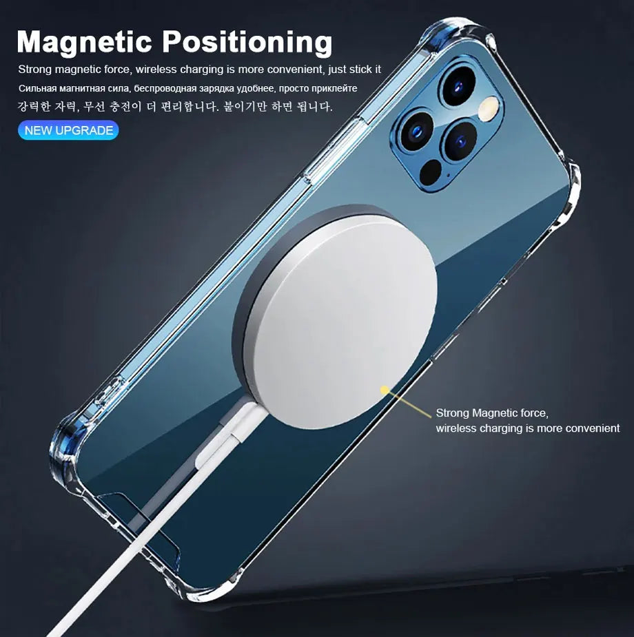Luxury Magnetic Wireless Charge for Magsafe Case for iPhone 16 15 14 13 12 11 Pro Max Plus Shockproof Transparent Bumper Cover ﻿