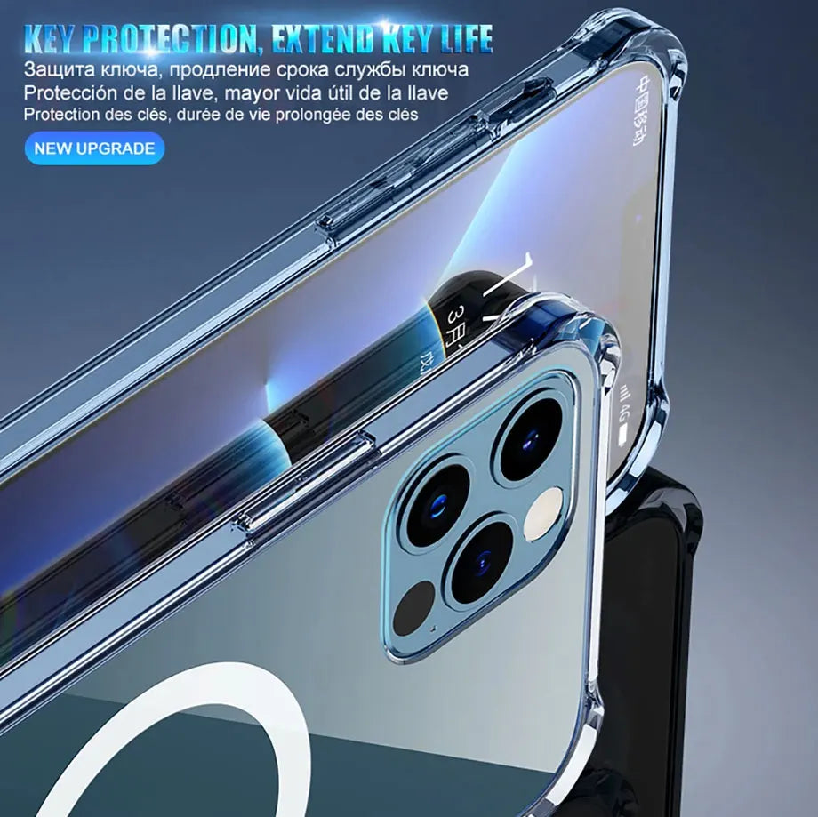 Luxury Magnetic Wireless Charge for Magsafe Case for iPhone 16 15 14 13 12 11 Pro Max Plus Shockproof Transparent Bumper Cover ﻿