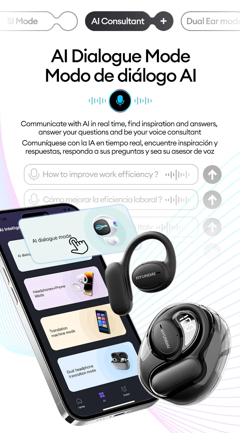 Choice HYUNDAI Openair5 AI Bluetooth Translation Earphones Hanging Ear Type AI Intelligent 100+ languages Meeting Earphone Gift