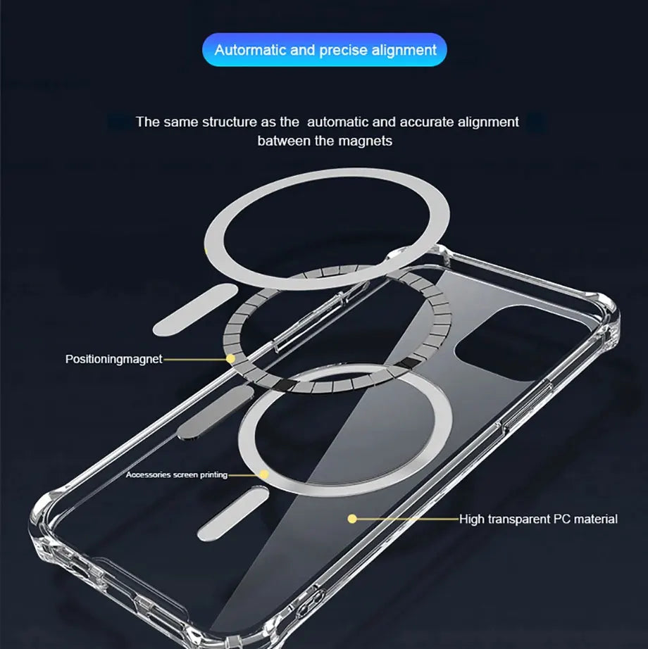 Luxury Magnetic Wireless Charge for Magsafe Case for iPhone 16 15 14 13 12 11 Pro Max Plus Shockproof Transparent Bumper Cover ﻿