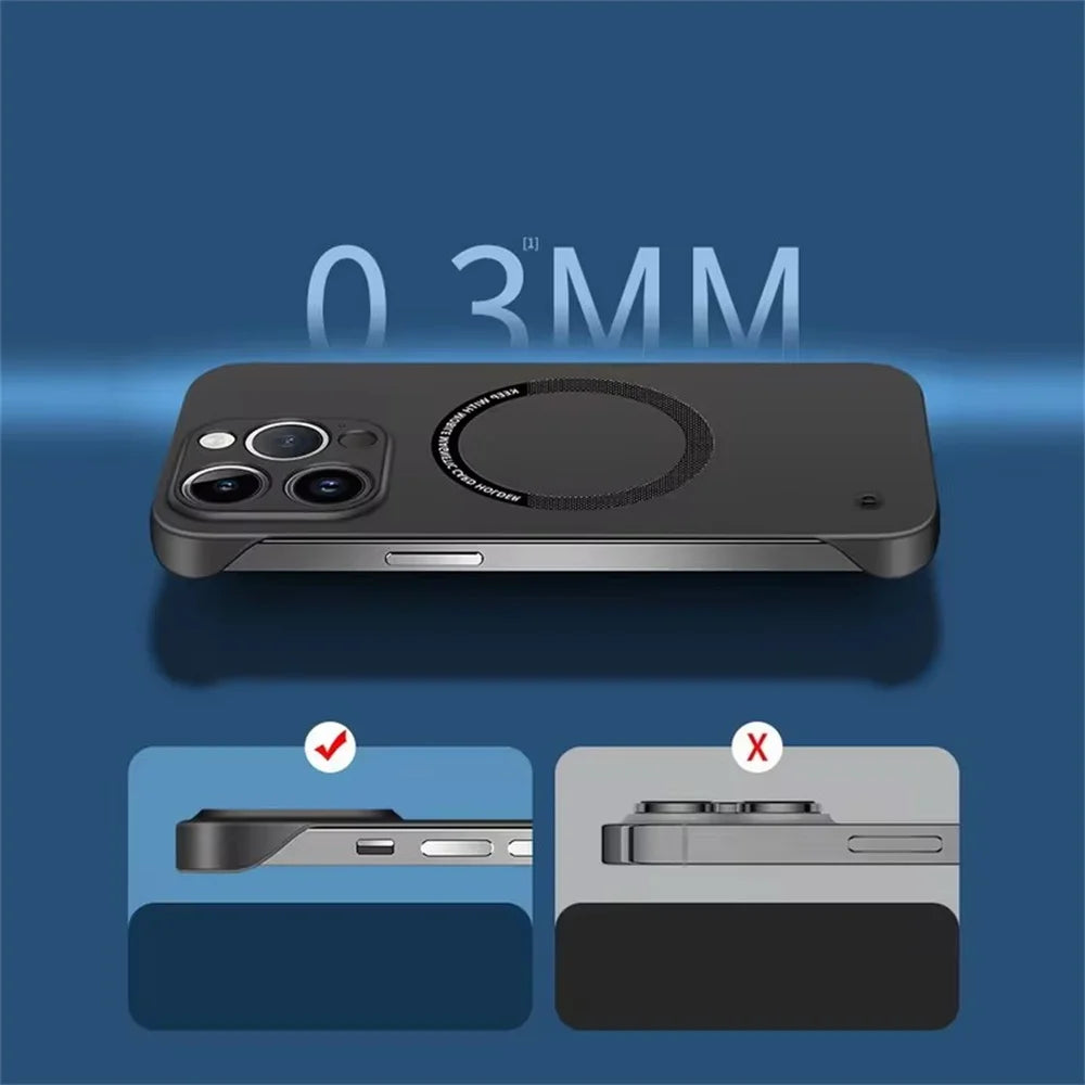 Ultra Thin Hard PC Magnetic Frameless Phone Case For Magsafe For iPhone 16 15 14 13 12 11 Pro Max Plus Matte Color Solid Cover
