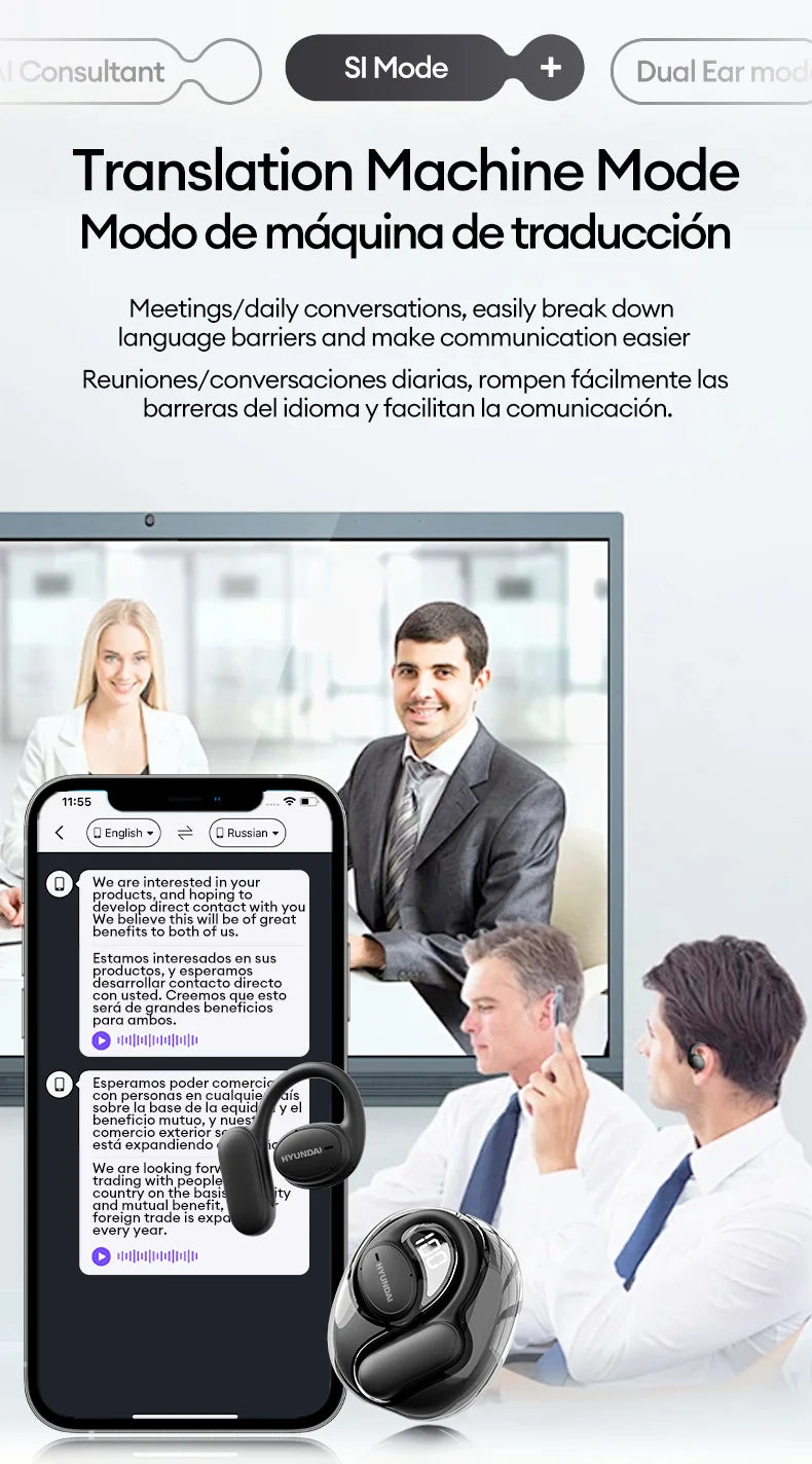 Choice HYUNDAI Openair5 AI Bluetooth Translation Earphones Hanging Ear Type AI Intelligent 100+ languages Meeting Earphone Gift