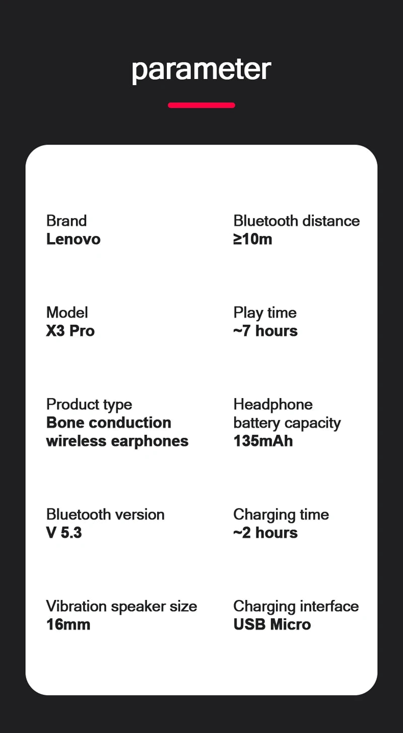 Lenovo X3 Pro Bone Conduction Earphone TWS Fone Bluetooth Wireless Headphone Driving Cycling Earbuds Sports Running Headset
