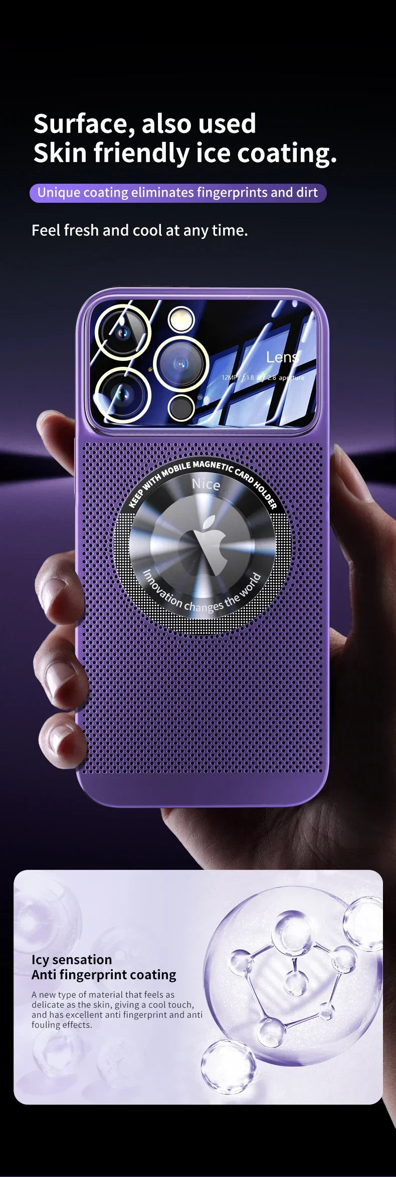 Heat Dissipation Magnetic Case For iPhone 13 11 12 14 15 Pro Max Electroplated Mesh Magsafe Glass Lens Enlarge logo Phone Cover