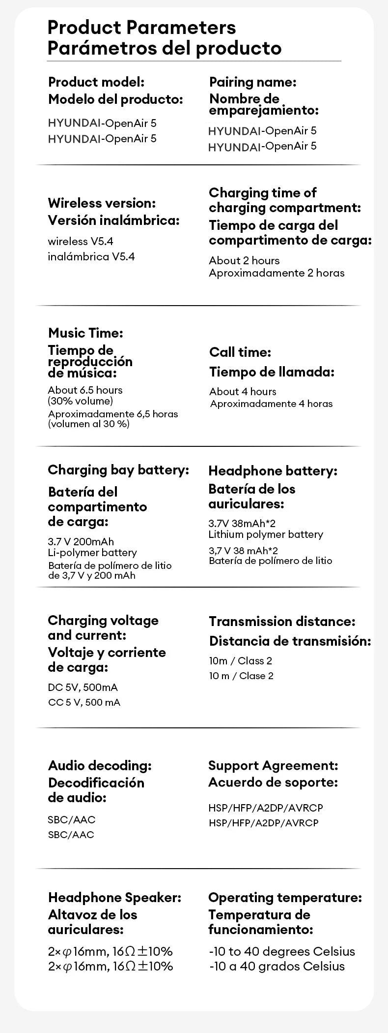 Choice HYUNDAI Openair5 AI Bluetooth Translation Earphones Hanging Ear Type AI Intelligent 100+ languages Meeting Earphone Gift