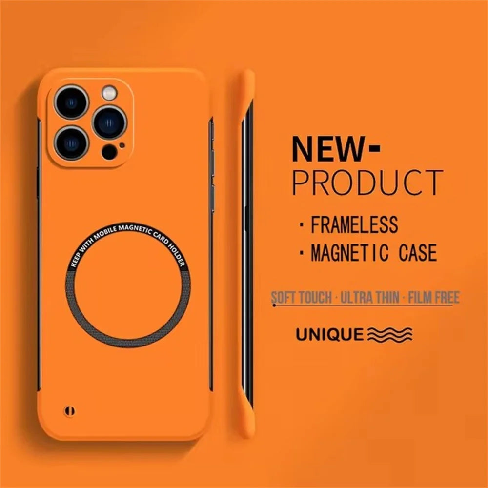 Ultra Thin Hard PC Magnetic Frameless Phone Case For Magsafe For iPhone 16 15 14 13 12 11 Pro Max Plus Matte Color Solid Cover