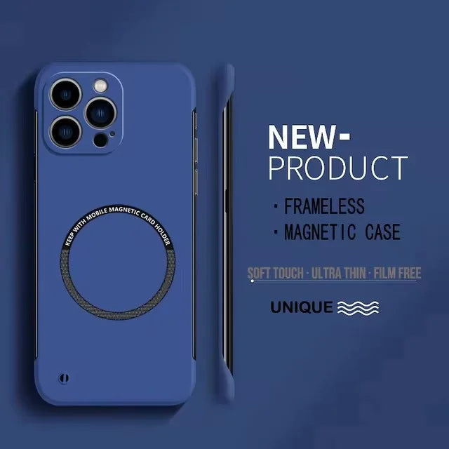 Ultra Thin Hard PC Magnetic Frameless Phone Case For Magsafe For iPhone 16 15 14 13 12 11 Pro Max Plus Matte Color Solid Cover