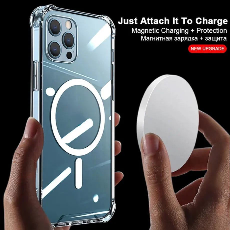 Luxury Magnetic Wireless Charge for Magsafe Case for iPhone 16 15 14 13 12 11 Pro Max Plus Shockproof Transparent Bumper Cover ﻿