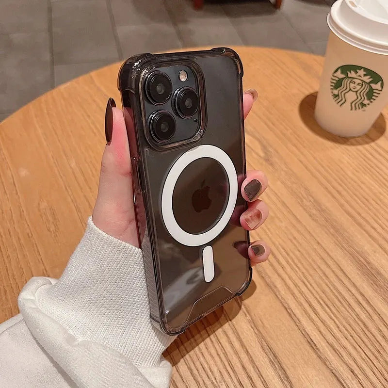 Luxury Magnetic Wireless Charge for Magsafe Case for iPhone 16 15 14 13 12 11 Pro Max Plus Shockproof Transparent Bumper Cover ﻿