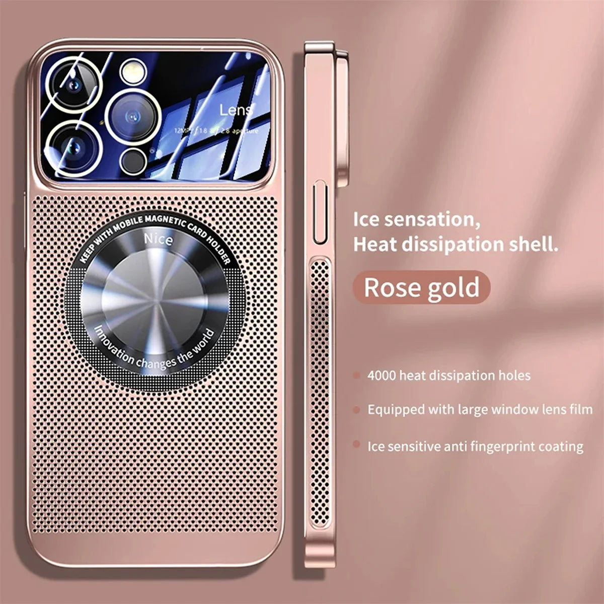 Heat Dissipation Magnetic Case For iPhone 13 11 12 14 15 Pro Max Electroplated Mesh Magsafe Glass Lens Enlarge logo Phone Cover