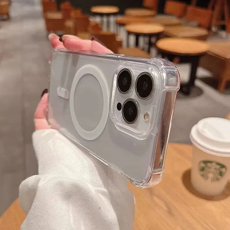 Luxury Magnetic Wireless Charge for Magsafe Case for iPhone 16 15 14 13 12 11 Pro Max Plus Shockproof Transparent Bumper Cover ﻿