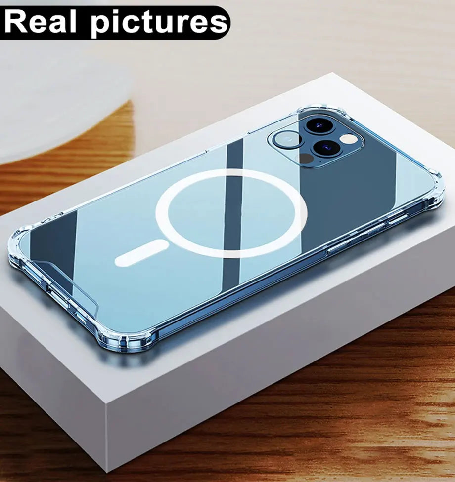 Luxury Magnetic Wireless Charge for Magsafe Case for iPhone 16 15 14 13 12 11 Pro Max Plus Shockproof Transparent Bumper Cover ﻿