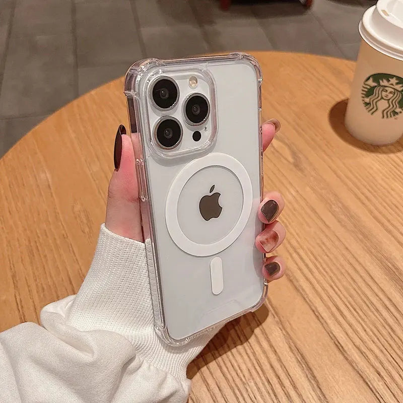 Luxury Magnetic Wireless Charge for Magsafe Case for iPhone 16 15 14 13 12 11 Pro Max Plus Shockproof Transparent Bumper Cover ﻿