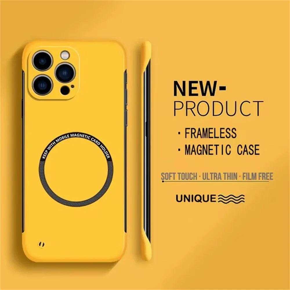 Ultra Thin Hard PC Magnetic Frameless Phone Case For Magsafe For iPhone 16 15 14 13 12 11 Pro Max Plus Matte Color Solid Cover